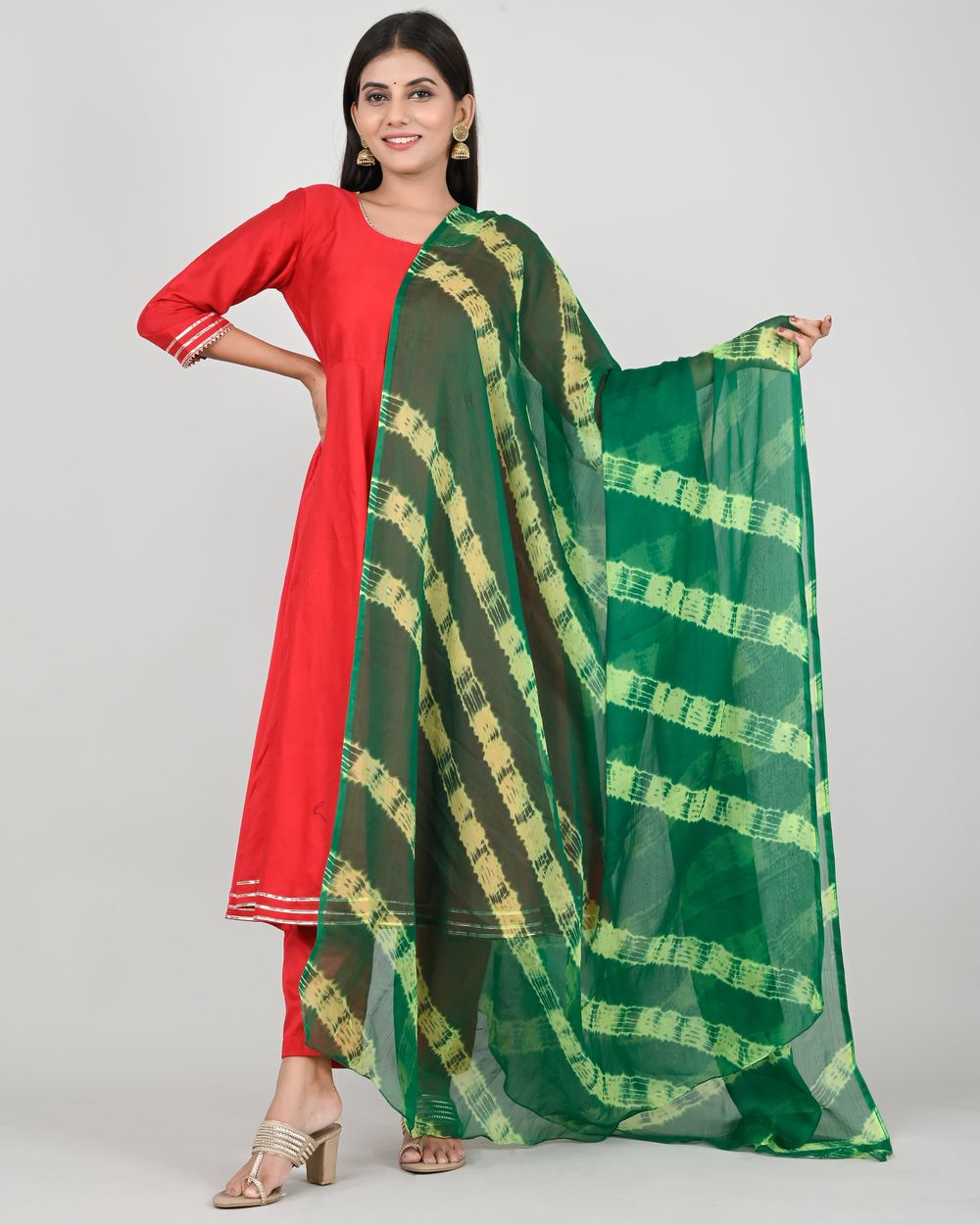 Rani Bandhej Kurta Set in Crimson