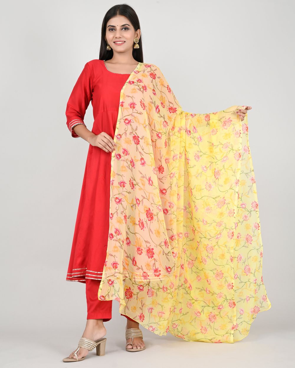 Rani Bandhej Kurta Set in Crimson