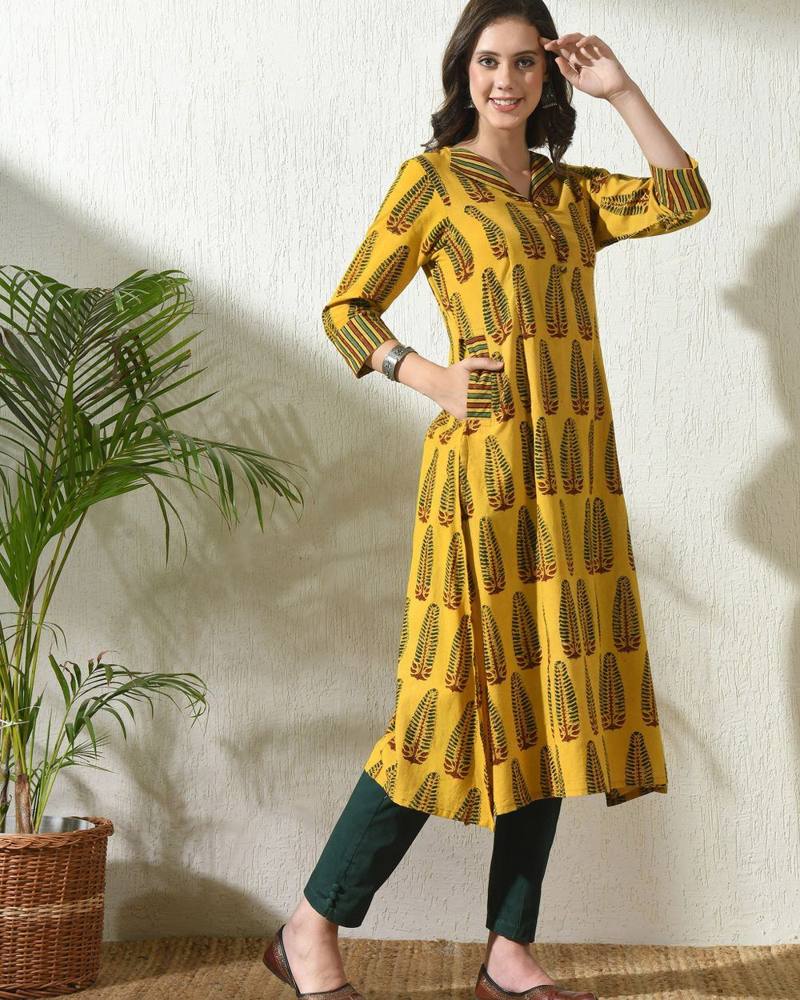 Marigold Ajrakh Set in Marigold
