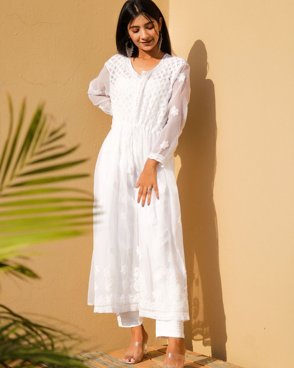 Detail view of the Ivory Chikankari Set