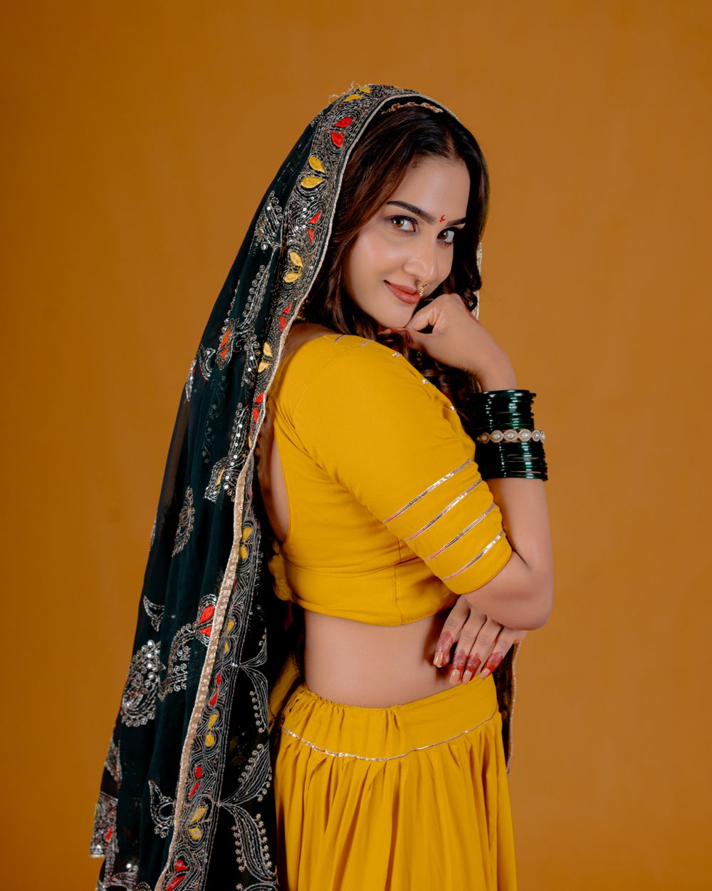 Kutchi Embroidered Dupatta in Black and gold