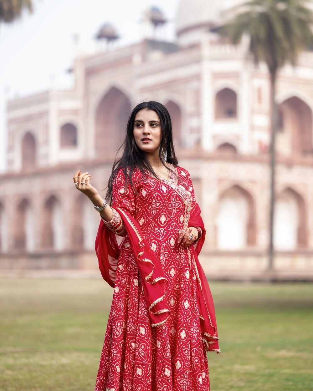 Laal Bandhani Anarkali in Laal red
