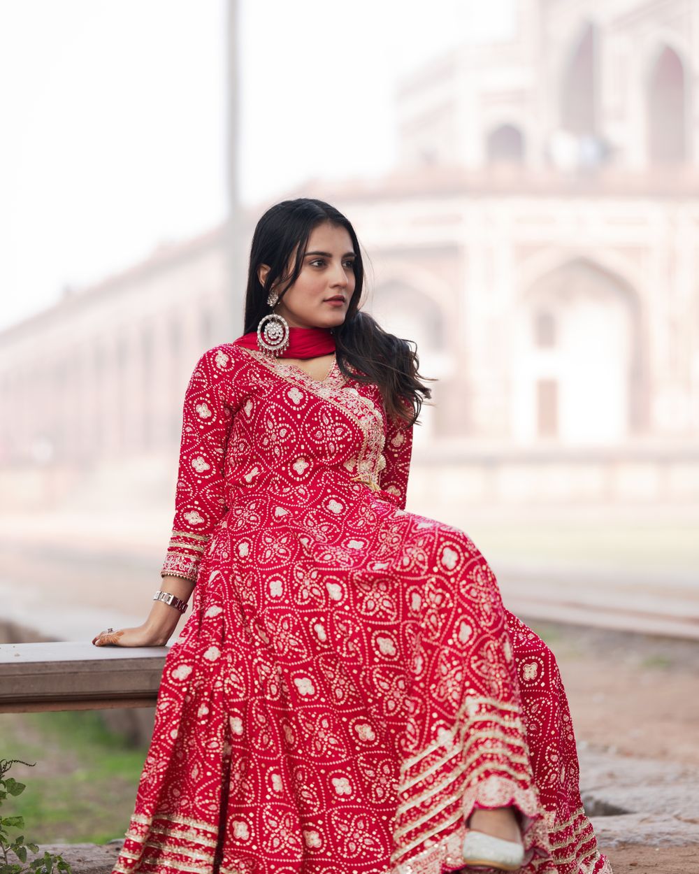 Laal Bandhani Anarkali in Laal red