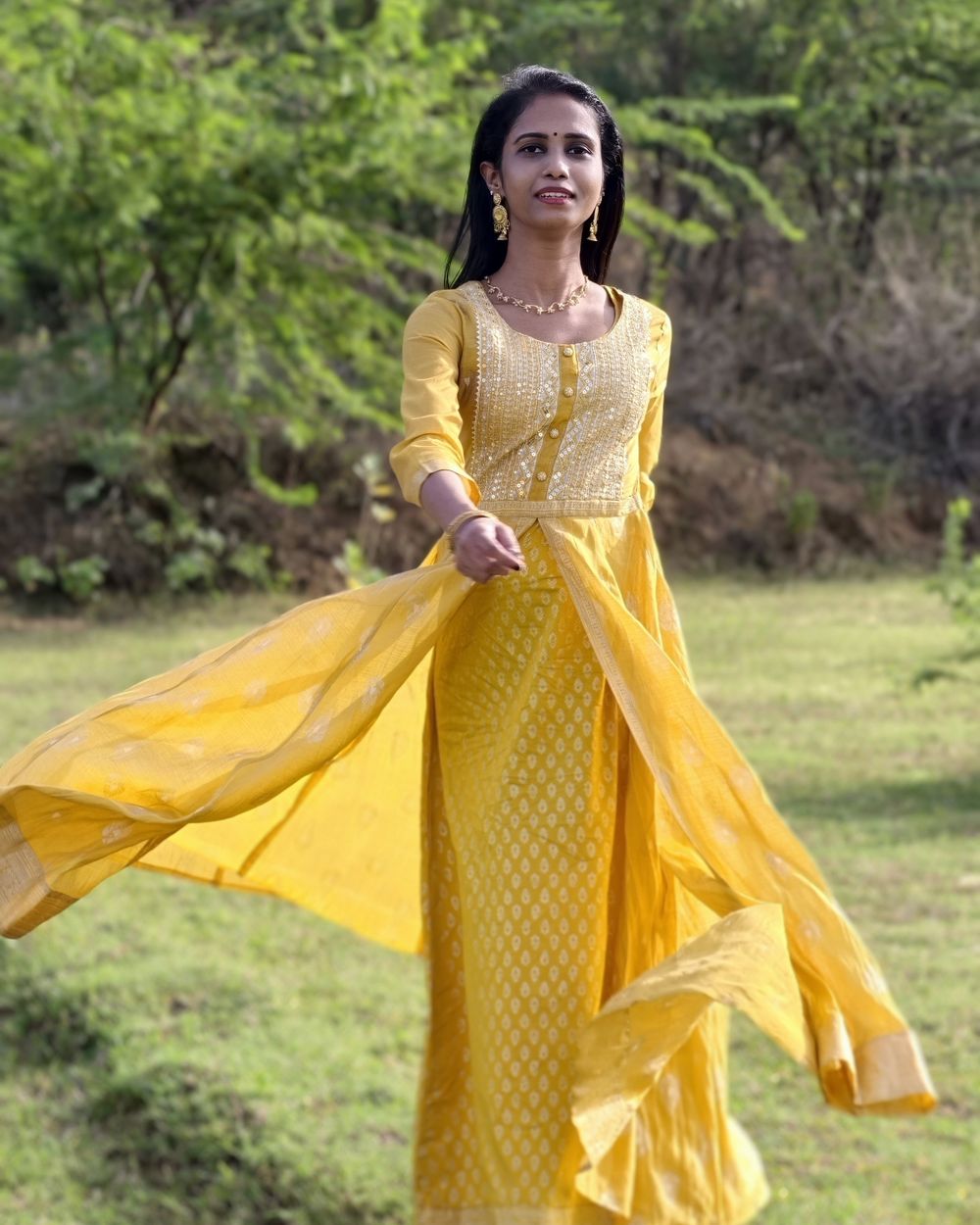 Basanti Anarkali Dress in Basanti yellow