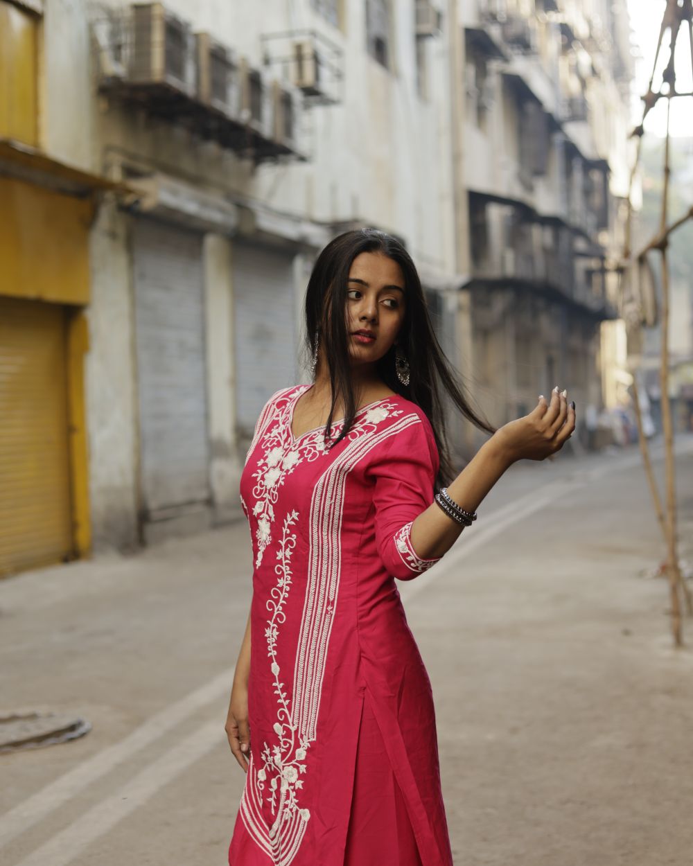 Mehr Embroidered Kurti in Fuchsia