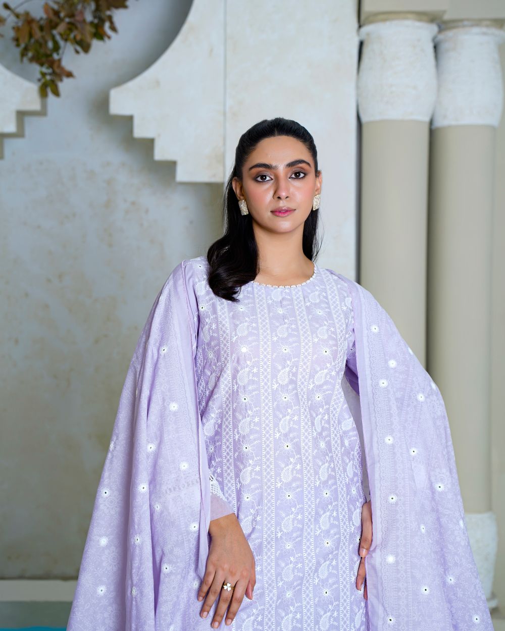 Lavender Chikan Kurta Set in Lavender
