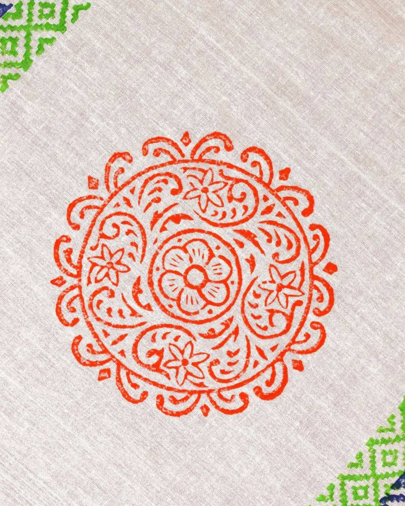 Sanganeri Block Print Suit Fabric in Ivory and rust